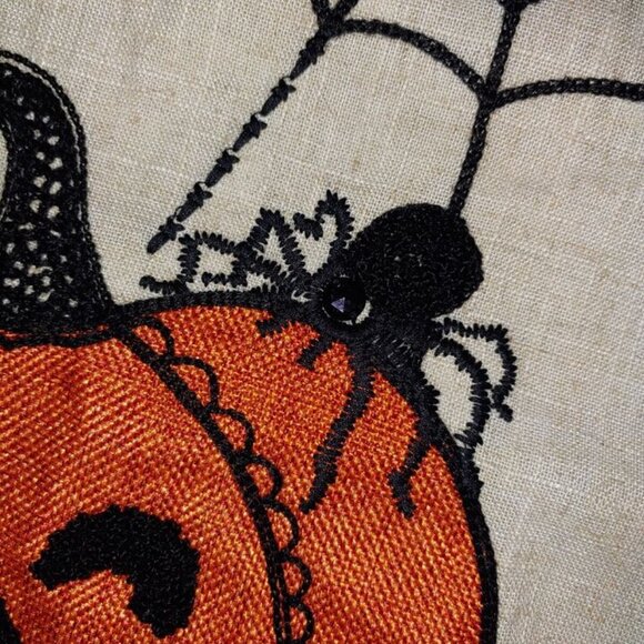 Hallow's Eve Linen Blend Halloween Spider Pumpkin Jewelled Table Runner 72x14" - Picture 7 of 11